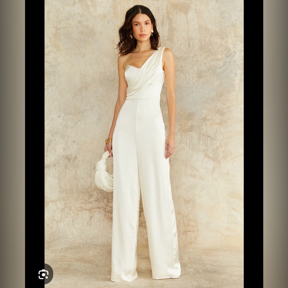 AMUR BLYNN NWT Vanilla One Shoulder Jumpsuit Wide Leg Cutout Designer Formal NWT